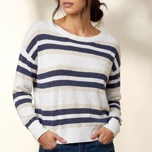 NWOT! RVCA Navy and White Striped Crew Neck Sweater